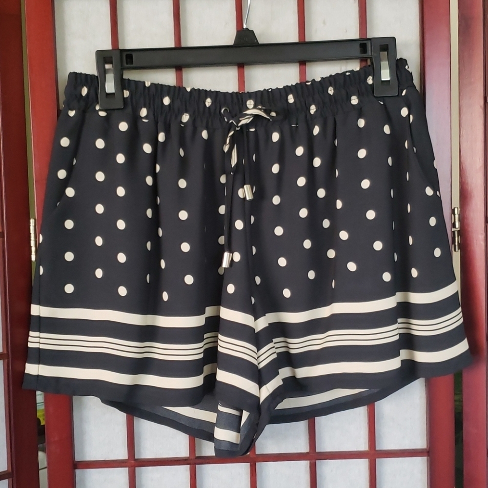 Elevenes loose 2 layers striped and polka dots navy blue  shorts size S